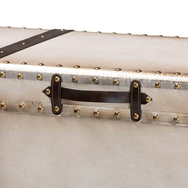 Nevio Vintage Weathered White Canvas Storage Trunk, BEIGE, alternate image number null