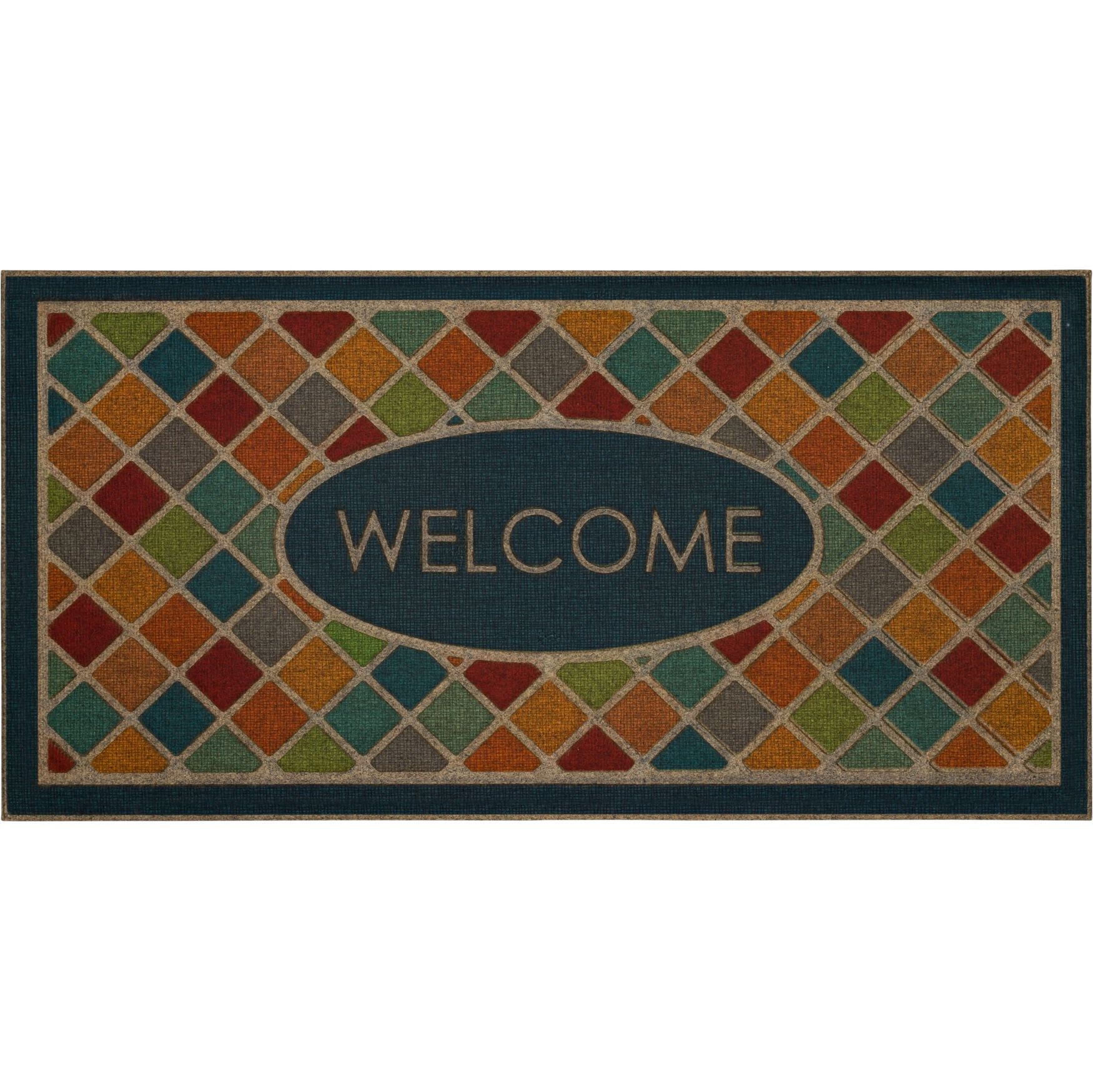 Ornamental Crosshatch Door Mat, CHESTNUT, hi-res image number 0