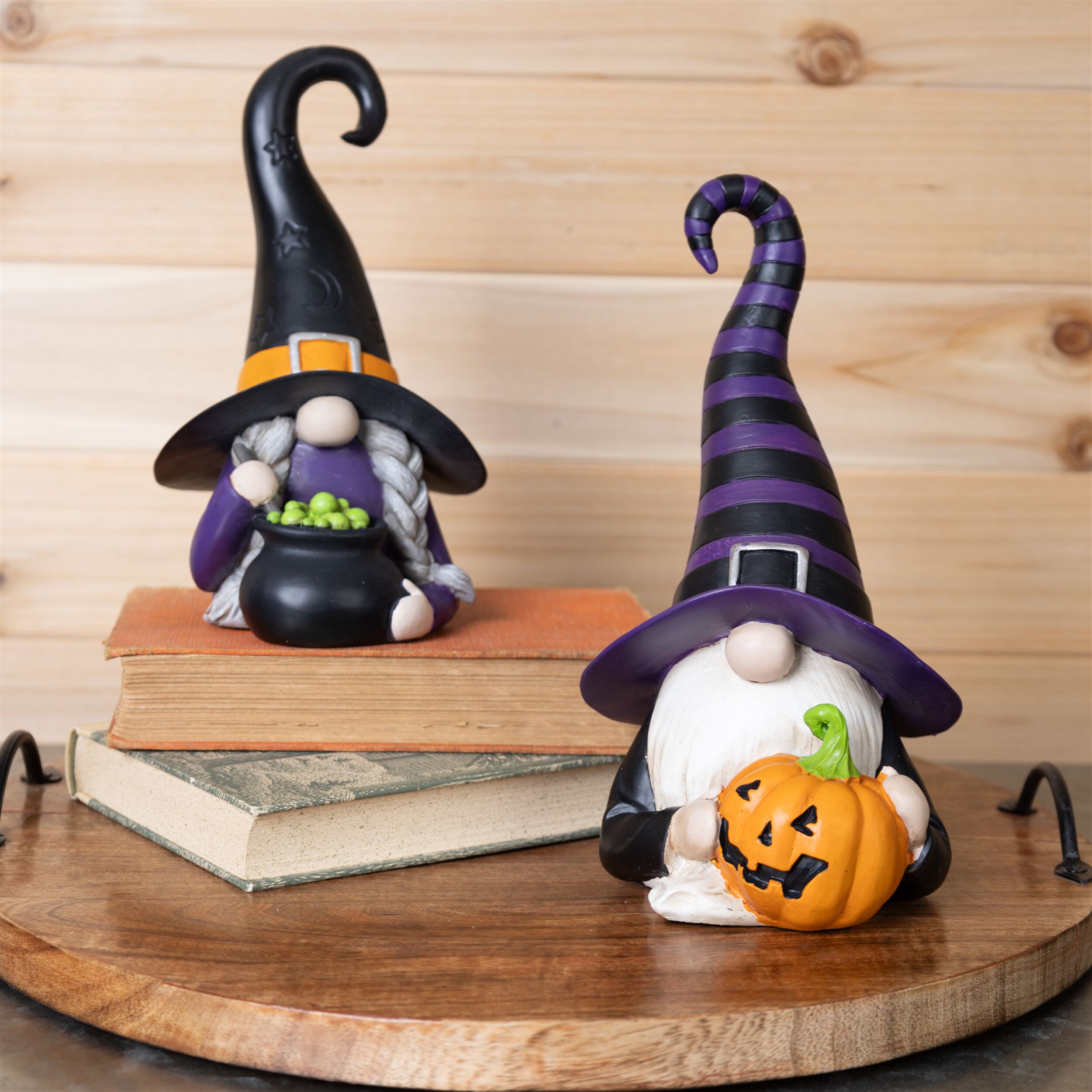 Witch Gnome Figurine (Set of 2), BLACK ORANGE PURPLE, alternate image number 1