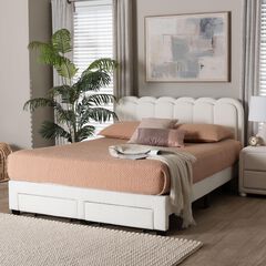Caradonna Cream Teddy-Bear Fabric Bed with Storage