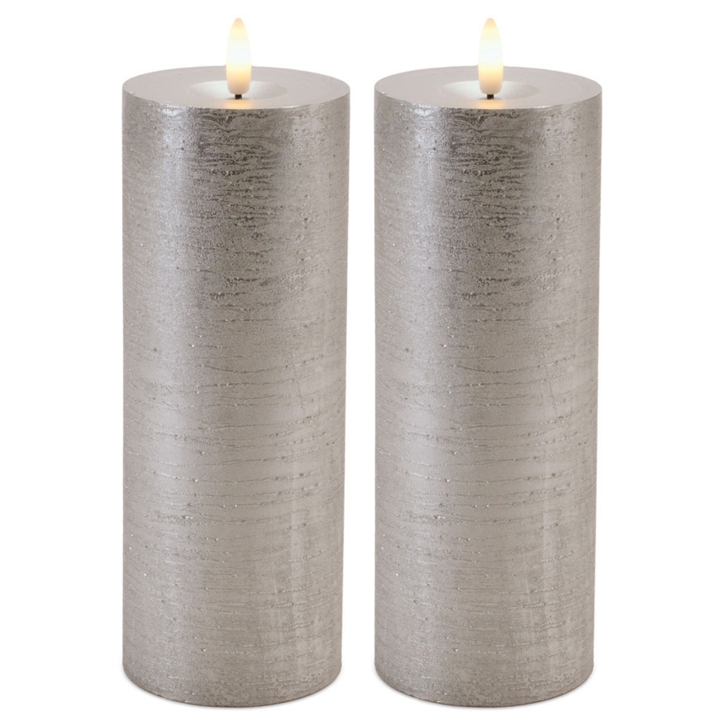 Metallic FIA Wick LED Candle (Set of 2), SILVER, alternate image number 2
