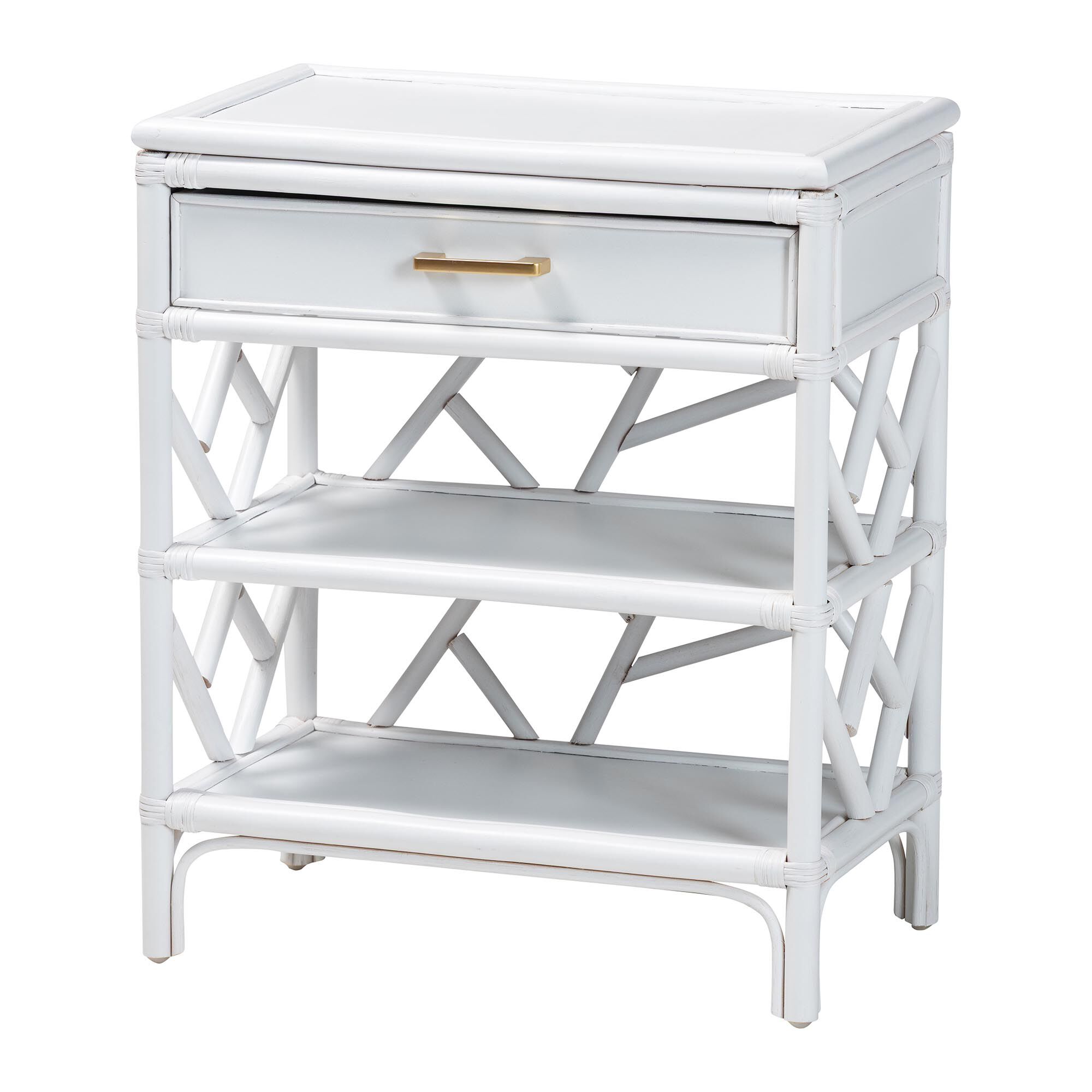 Daina Natural Rattan Nightstand, White, WHITE, alternate image number 1