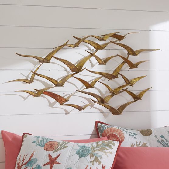 Gold Metal Coastal Birds Wall Decor, GOLD, hi-res image number null