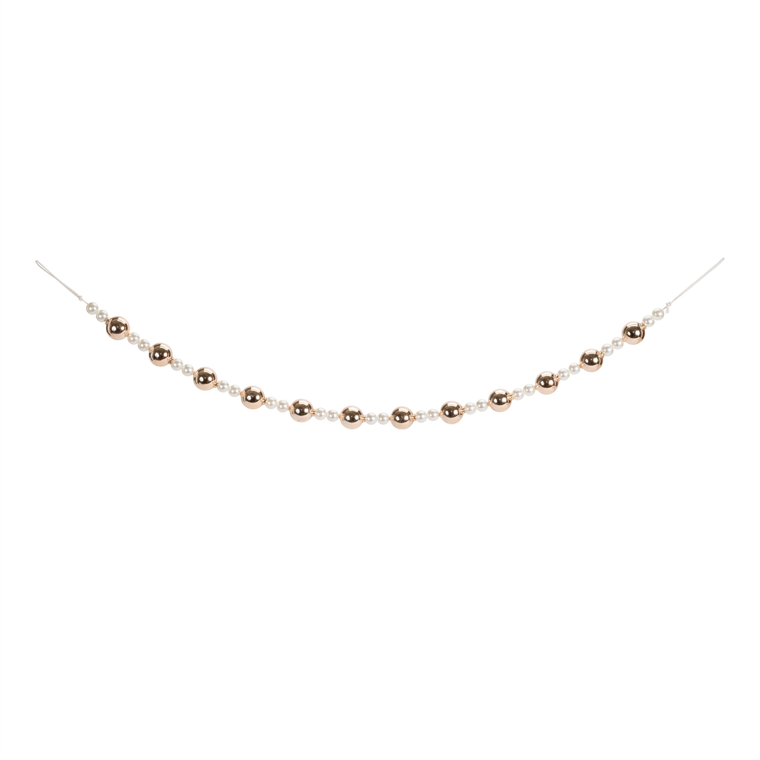 Pearl and Glass Ball Garland 32 inches, WHITE GOLD, hi-res image number 0