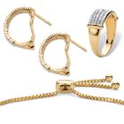 18K Gold-Plated Diamond Accent Demi Hoop Earrings, Ring and Adjustable Bolo Bracelet Set 9", , on-hover image number null