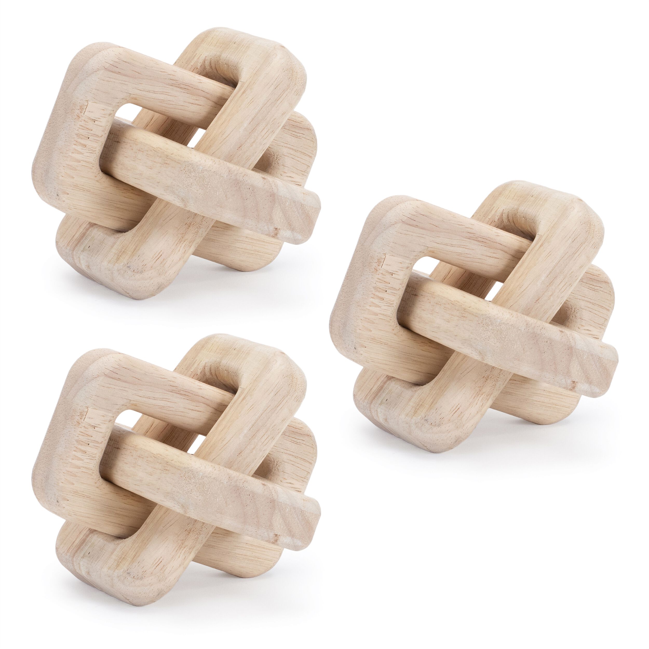Oak Wood Square Link Decor (Set of 3), BEIGE, alternate image number 3
