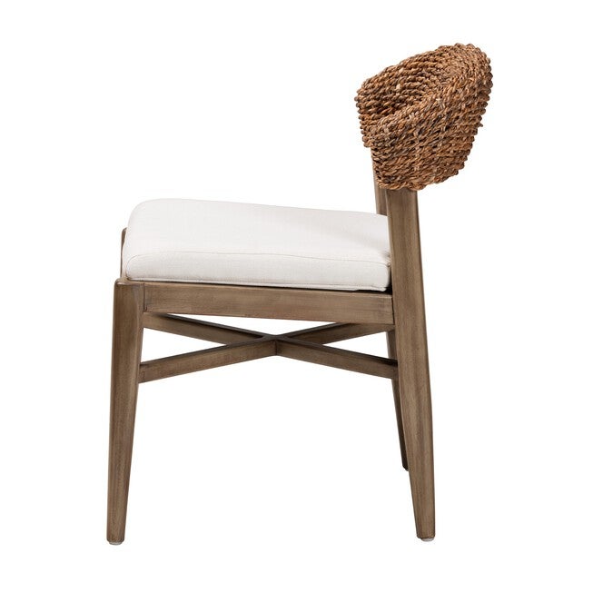 Chloe Modern Bohemian Walnut Brown Finished Mahogany Wood And Natural Rattan Dining Chair, , alternate image number null