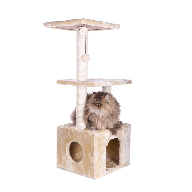3-Tier Real Wood Cat Condo With Sisal Scratching Post 39 inches, , alternate image number null