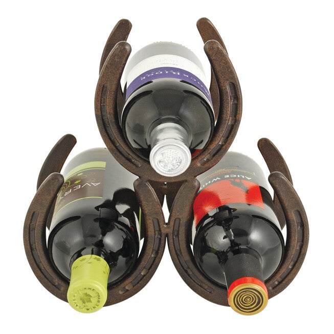 Horseshoe 3 Bottle Metal Wine Rack, METALLIC, hi-res image number null