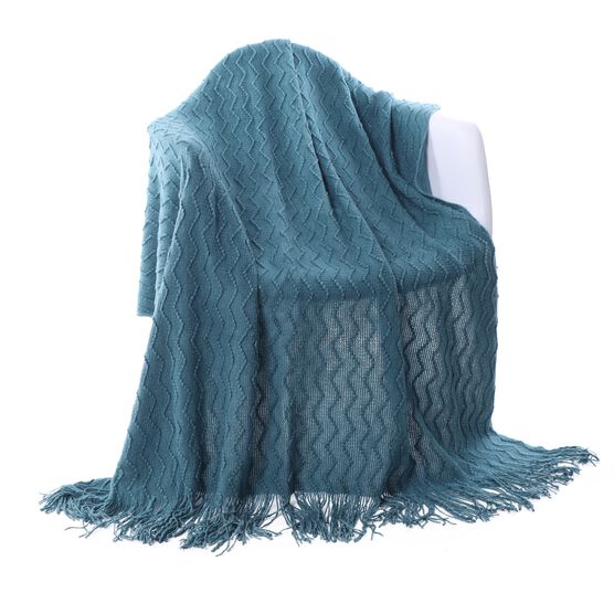 Battilo Home Lightweight Throw Blanket Textured Solid Soft Sofa Couch Cover Decorative Knitted Blanket 50" x 60", , alternate image number null