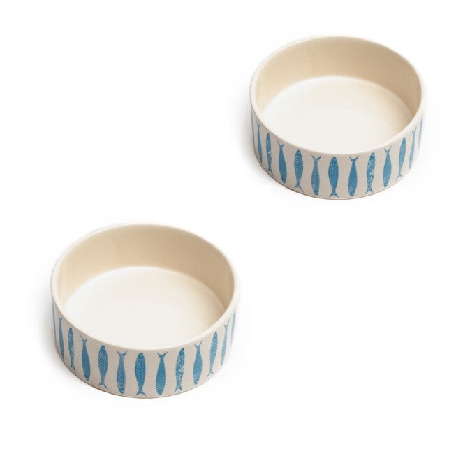 Set Of 2 Faro Round Pet Cat Dishes, TURQUOISE WHITE, hi-res image number 0