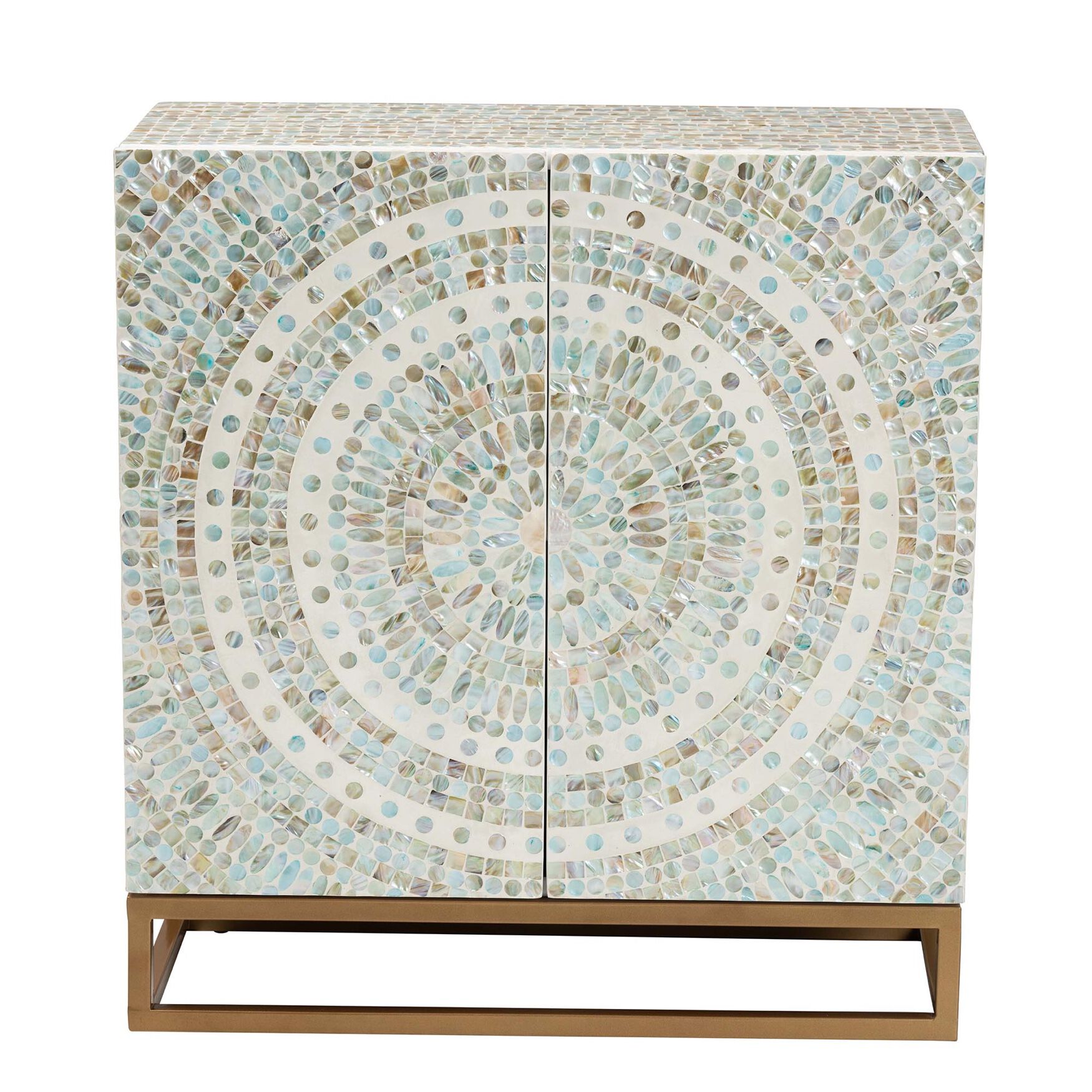Quintus Modern Bohemian Multicolor Mother of Pearl and Gold Metal Storage Cabinet, , alternate image number 8