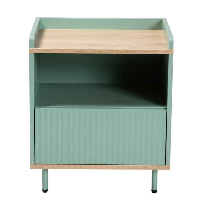 Tavita Mid-Century Modern Two-Tone Mint Green And Oak Brown Finished Wood 1-Drawer End Table, , alternate image number 2