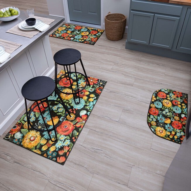 Chalkboard Flowers Kitchen Rug, , alternate image number null