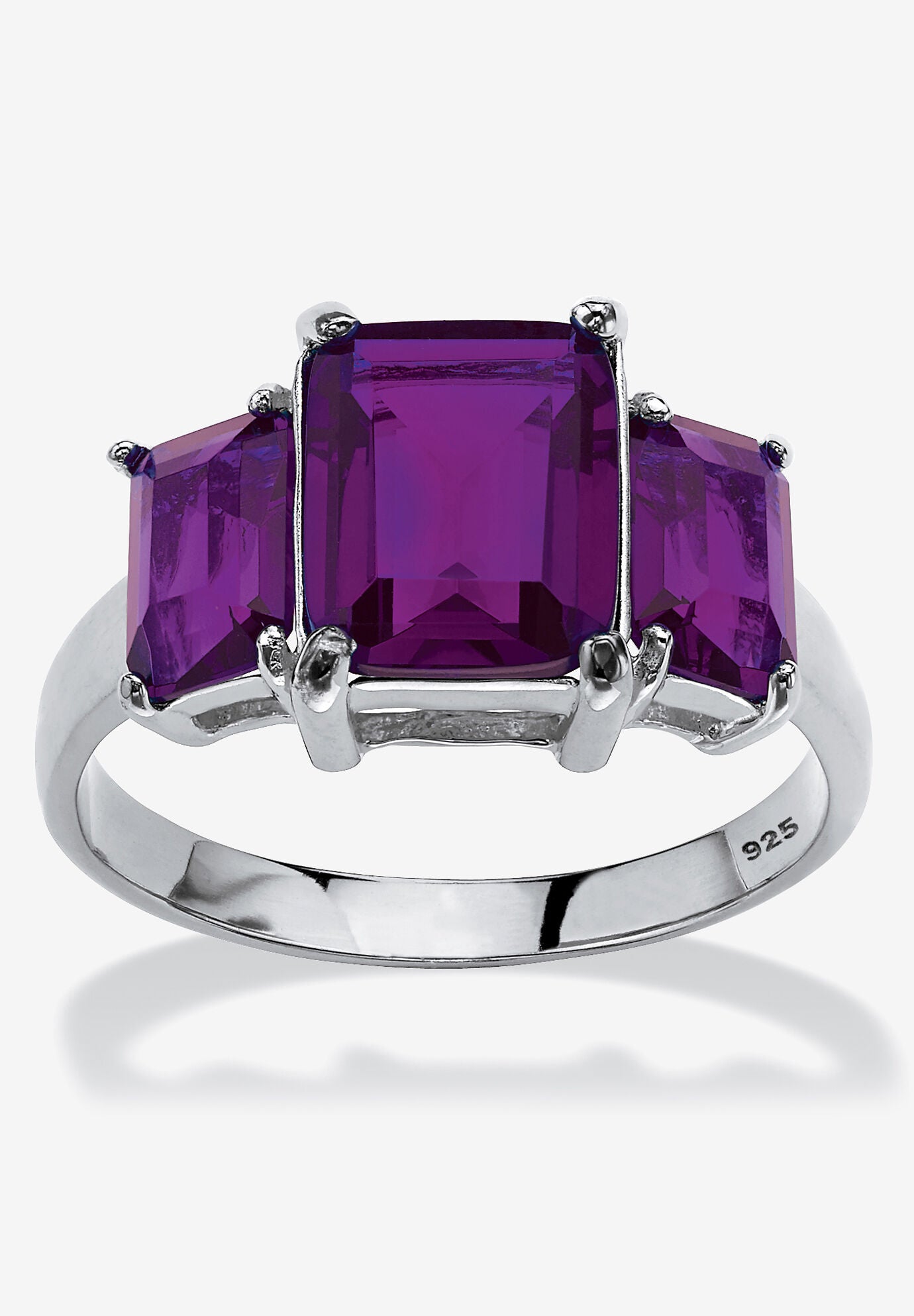 Sterling Silver 3 Square Simulated Birthstone Ring, FEBRUARY, hi-res image number 0