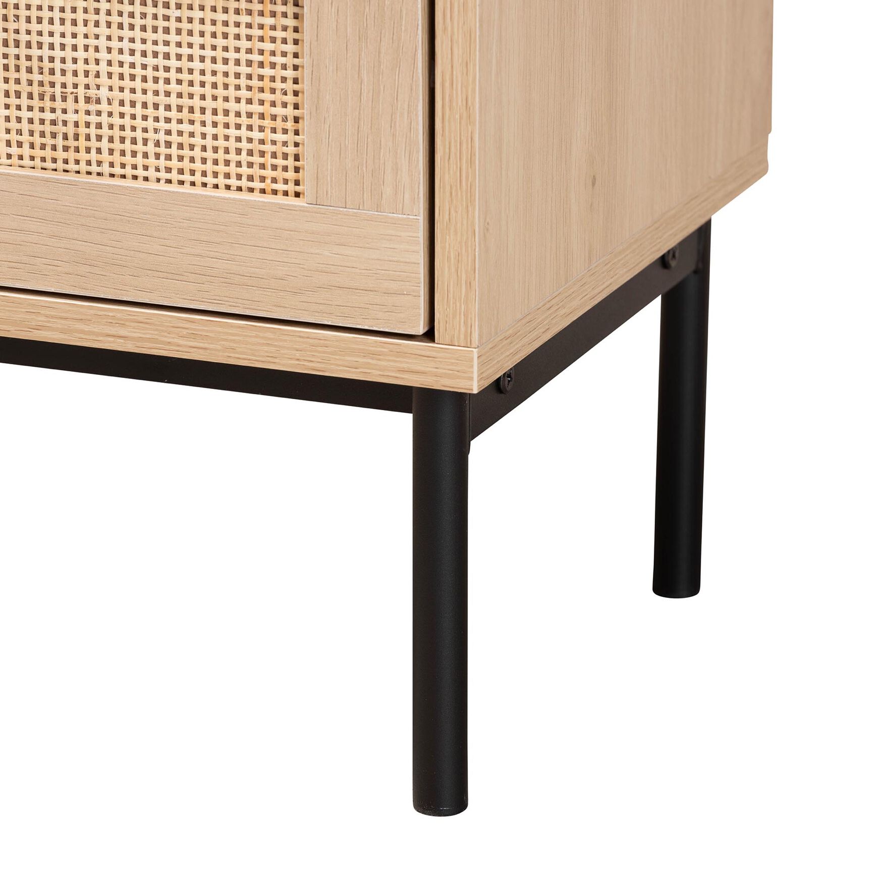Sherwin Mid-Century Modern Light Brown And Black 2-Drawer End Table With Woven Rattan Accent, , alternate image number 5
