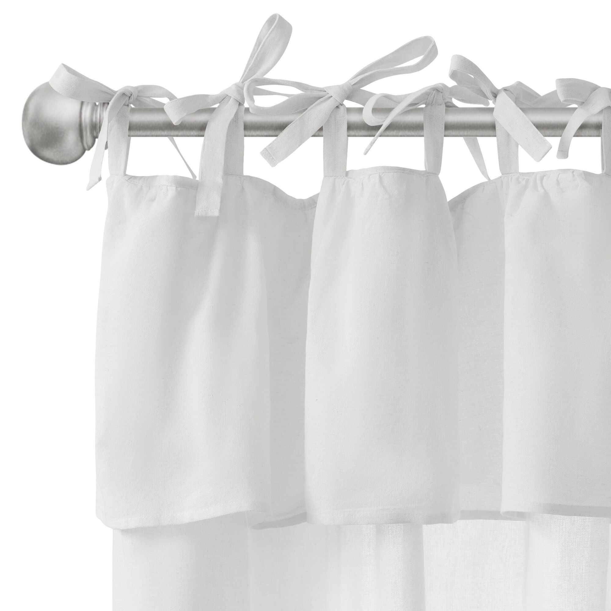 Recycled Cotton Blend Ruffle Tie Top Curtain Pair, WHITE, alternate image number 5
