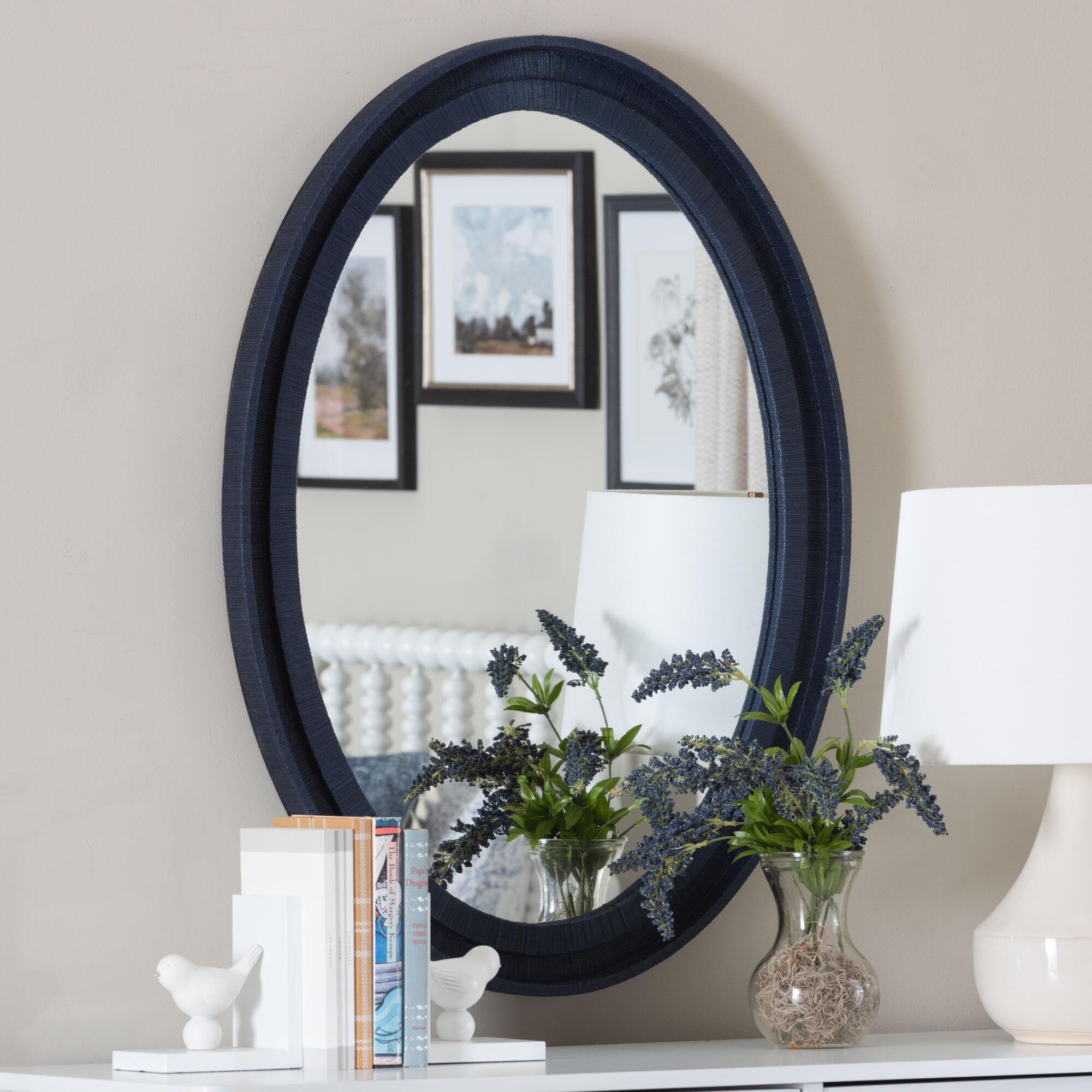 Lailan Oval Woven Grasscloth Mirror, NAVY, alternate image number 4