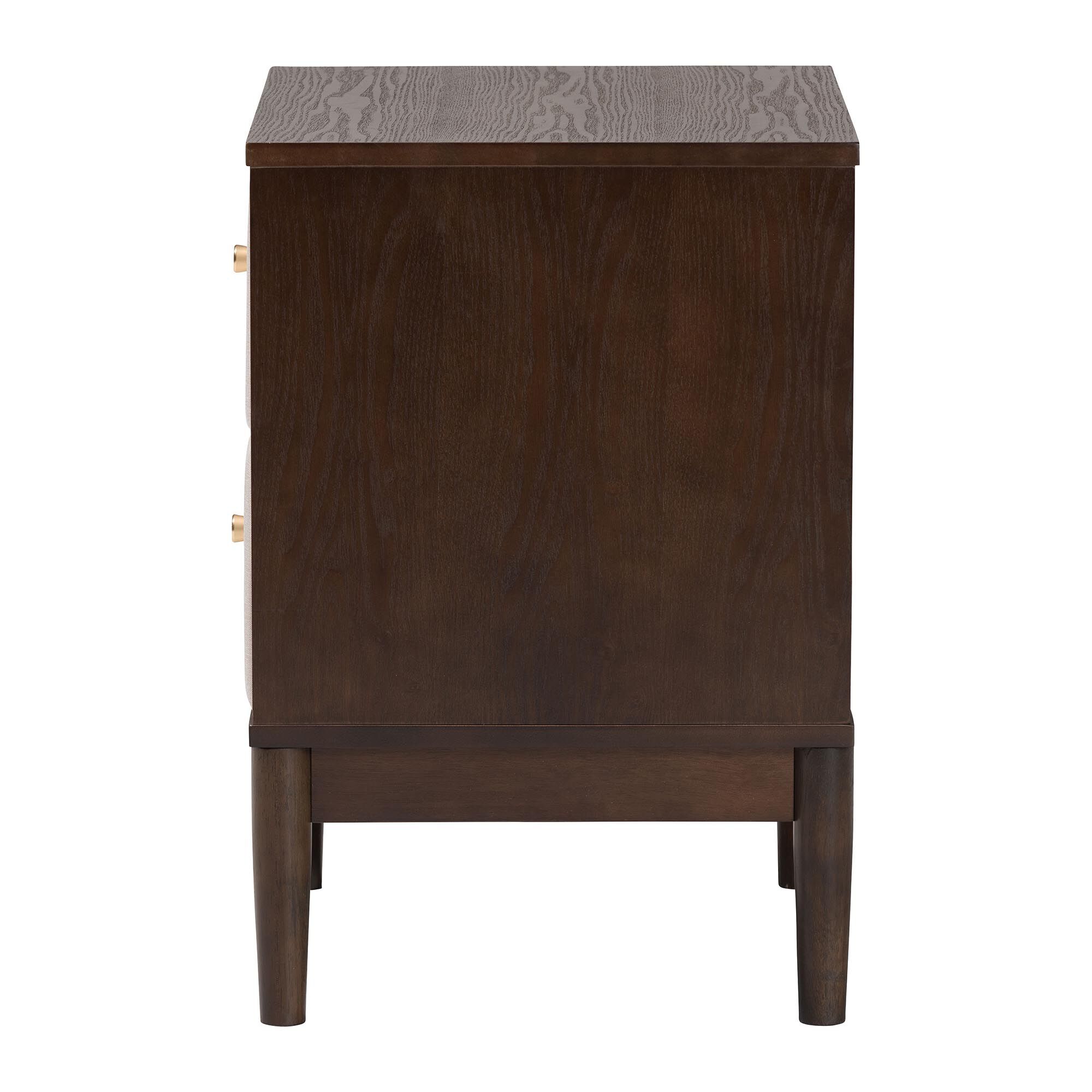 Nikolai Mid-Century Beige Fabric and Wenge Brown Wood 2-Drawer Nightstand, BEIGE, alternate image number 4