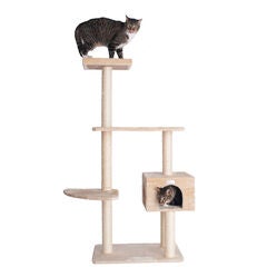 Gleepet 57" Beige Real Wood Cat Tree With Playhouse And Perch