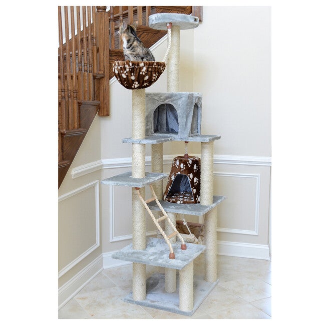 Real Wood 78 inches Cat Climber Play House With Lounge Basket, , alternate image number null