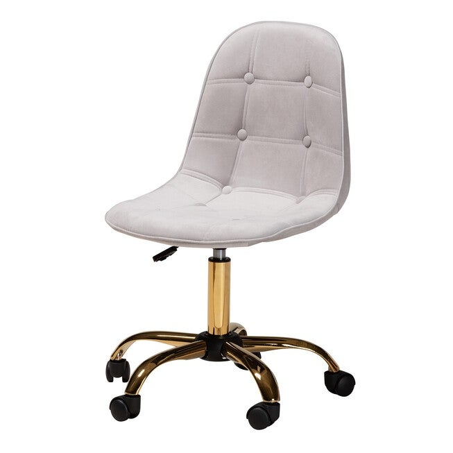 Kabira Contemporary Glam And Luxe Blush Pink Velvet Fabric And Gold Metal Swivel Office Chair, GREY GOLD, hi-res image number null