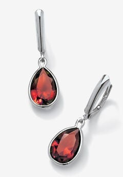 Sterling Silver Drop Earrings Pear Cut Simulated Birthstones