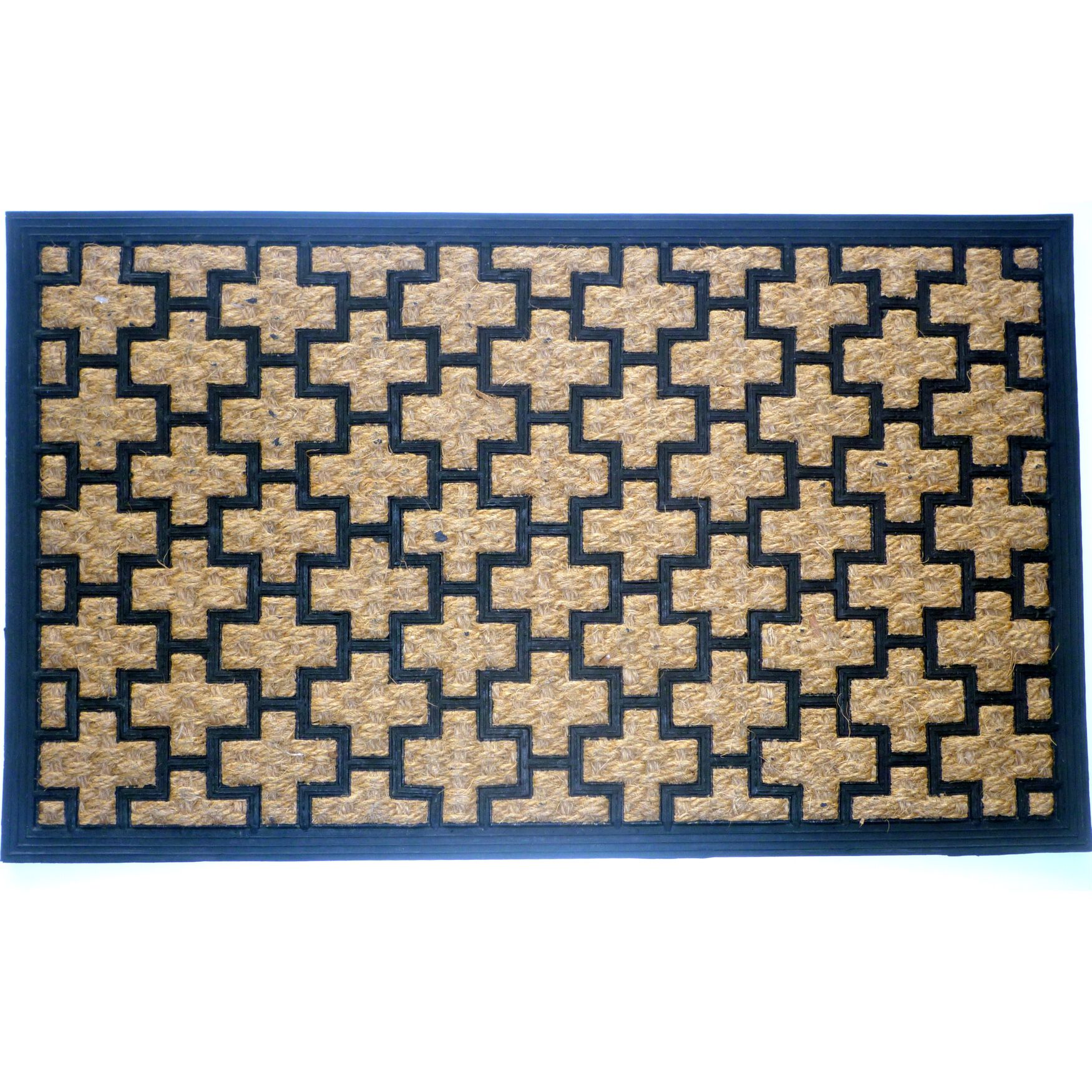 Cross Flat Weave Coir Mat With Rubber Backing Floor Coverings, MULTI, hi-res image number 0