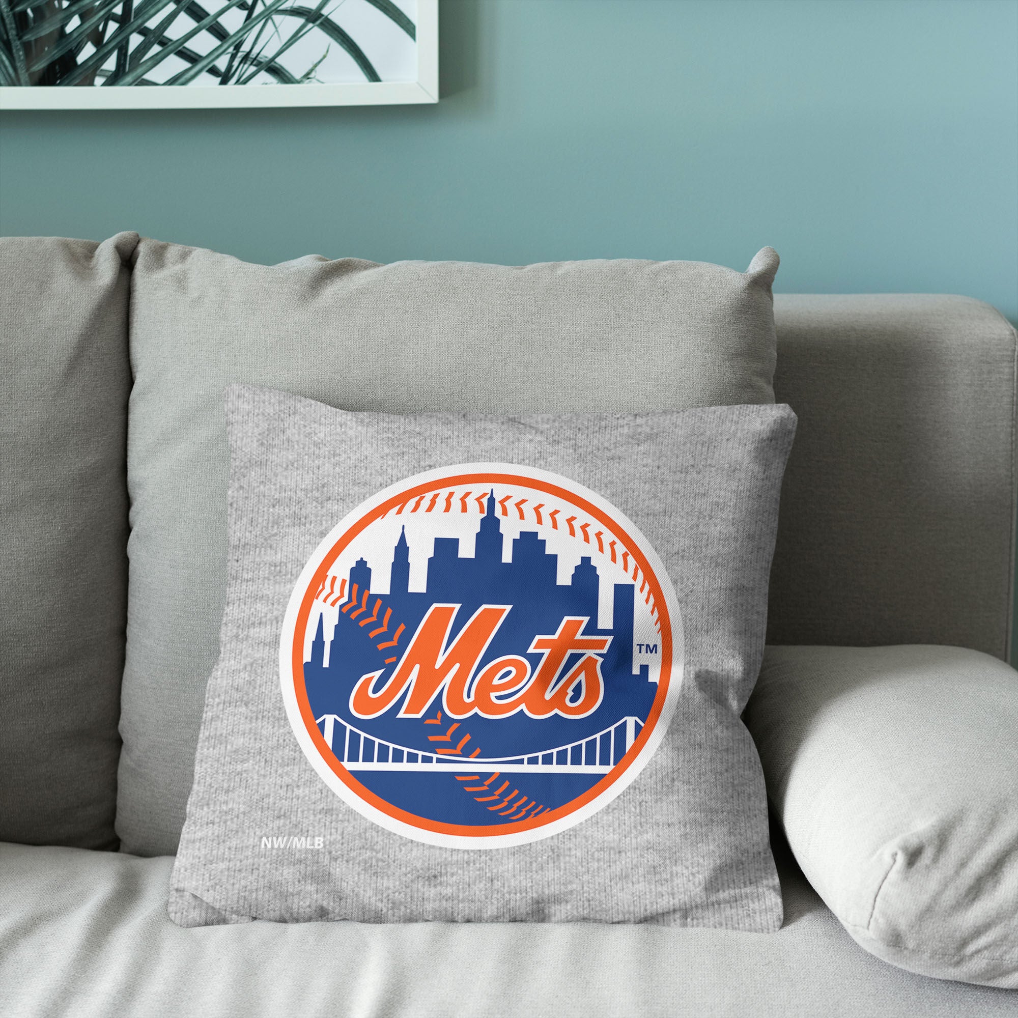 New York Mets MLB Primary Sweatshirt PIllow 16 Inches, GRAY, alternate image number 3