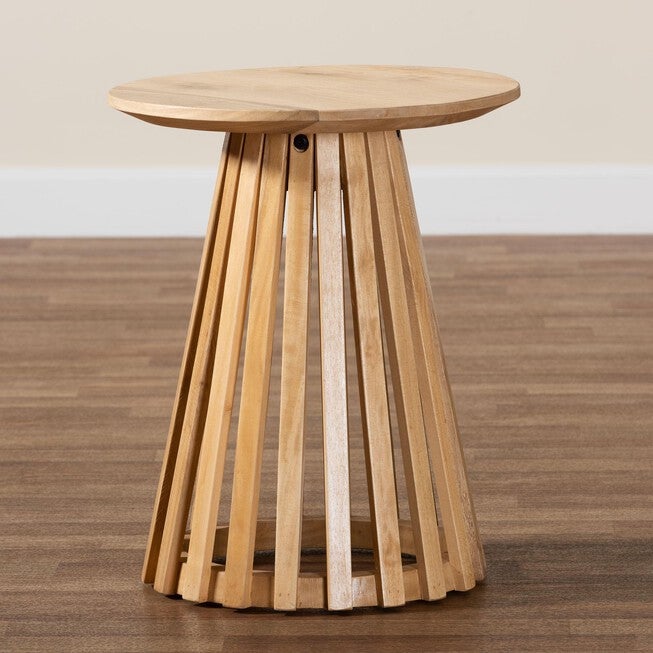 Caribic Modern Slatted Acacia Wood End Table, NATURAL BROWN, alternate image number 6