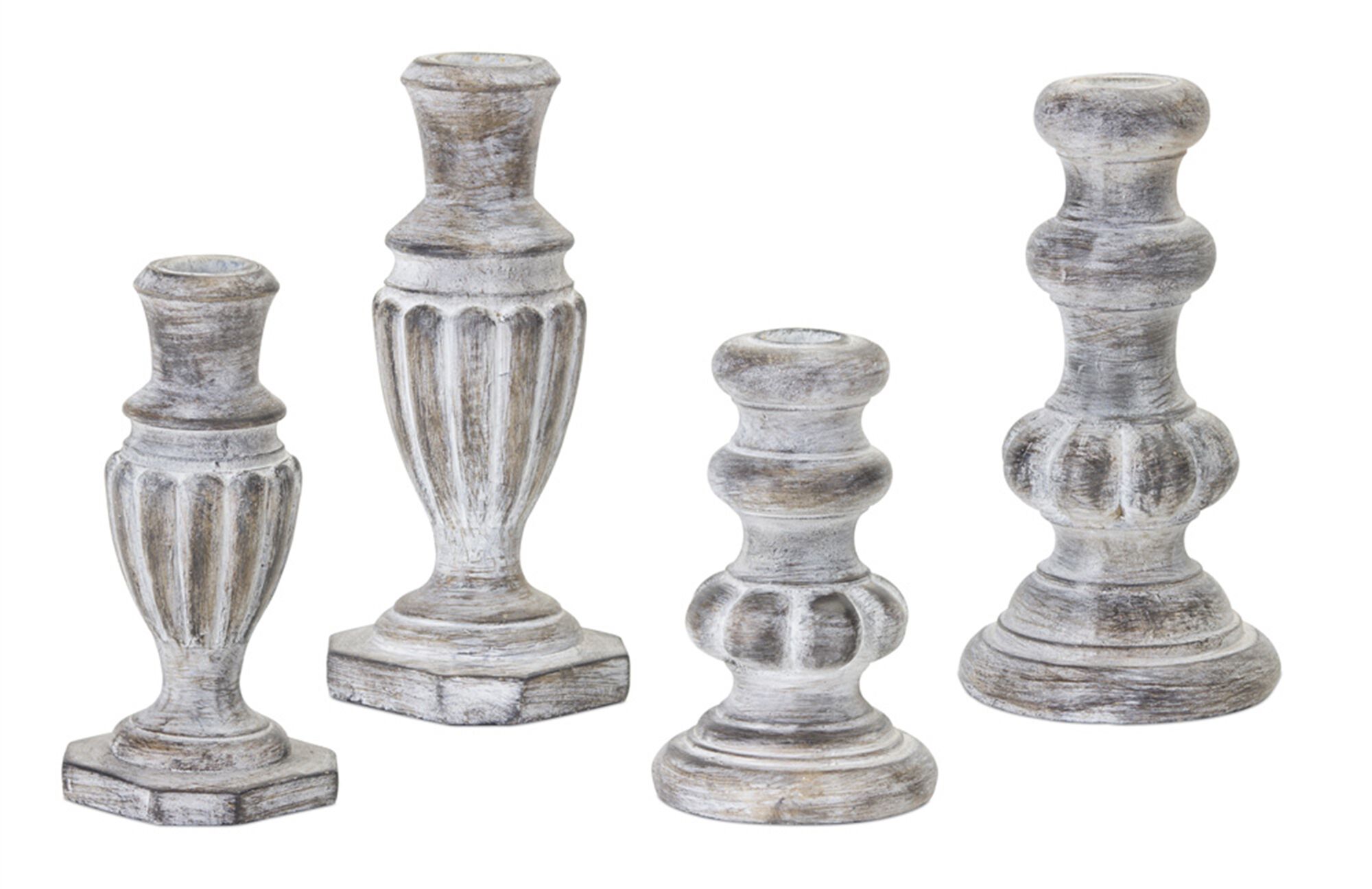 White Washed Stone Candle Holder (Set of 4), GREY WHITE BROWN, hi-res image number 0