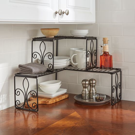 Scroll 2-Tier Corner Shelf, BLACK, hi-res image number null