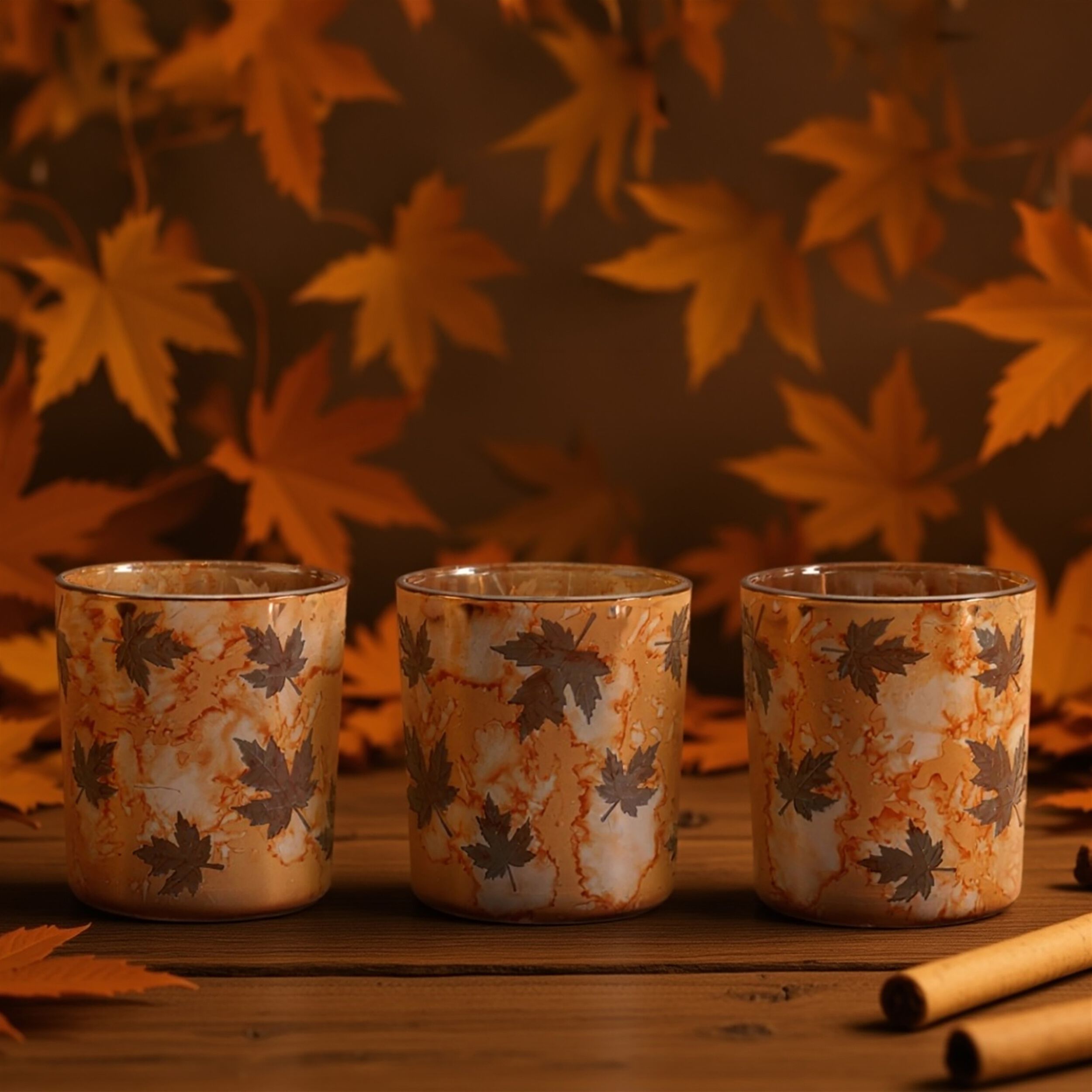 Autumn Leaf Glass Votive Holder (Set of 3), GOLD, alternate image number 5