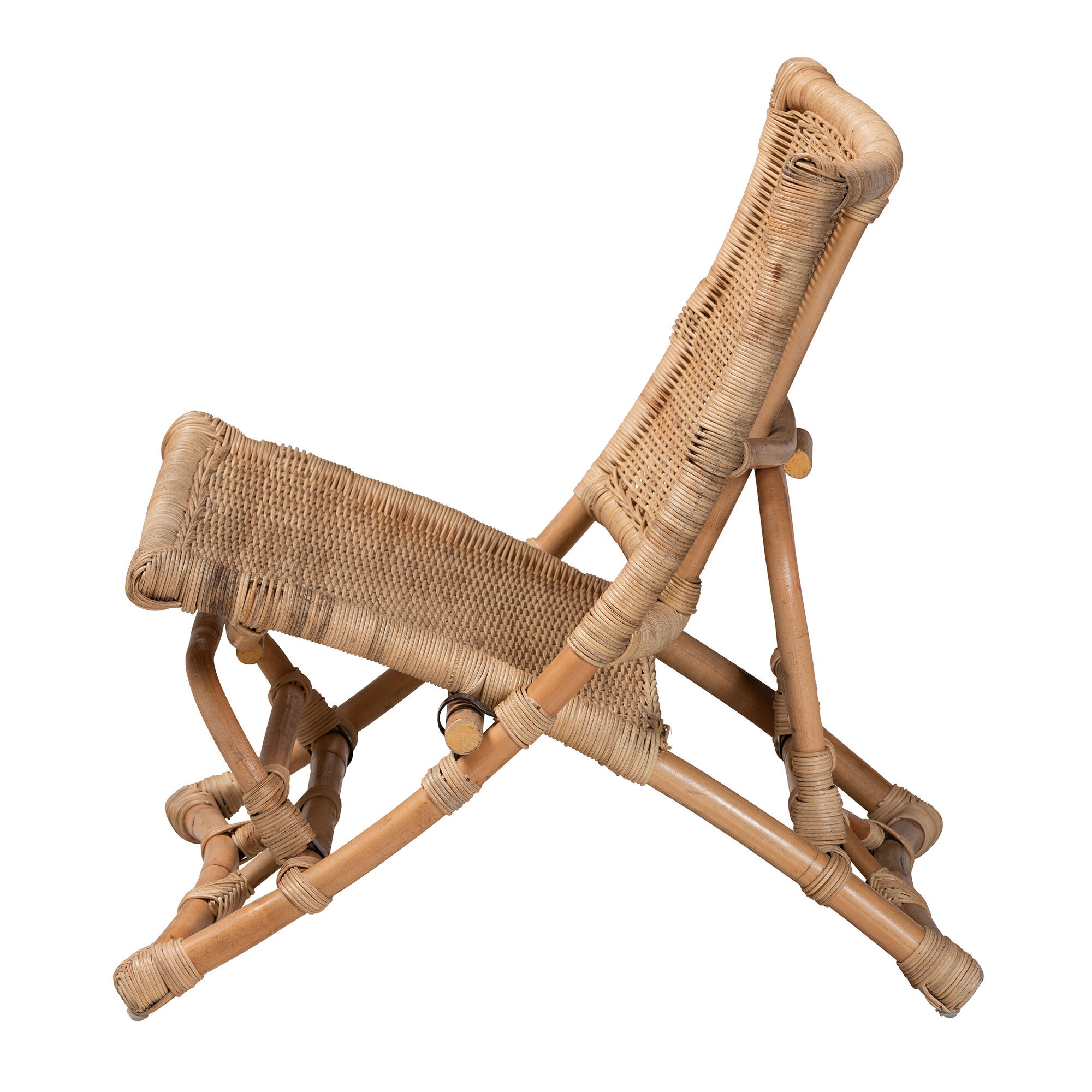 Herrara Modern Bohemian Natural Brown Antique Rattan Foldable Lounge Chair, NATURAL BROWN, alternate image number 3