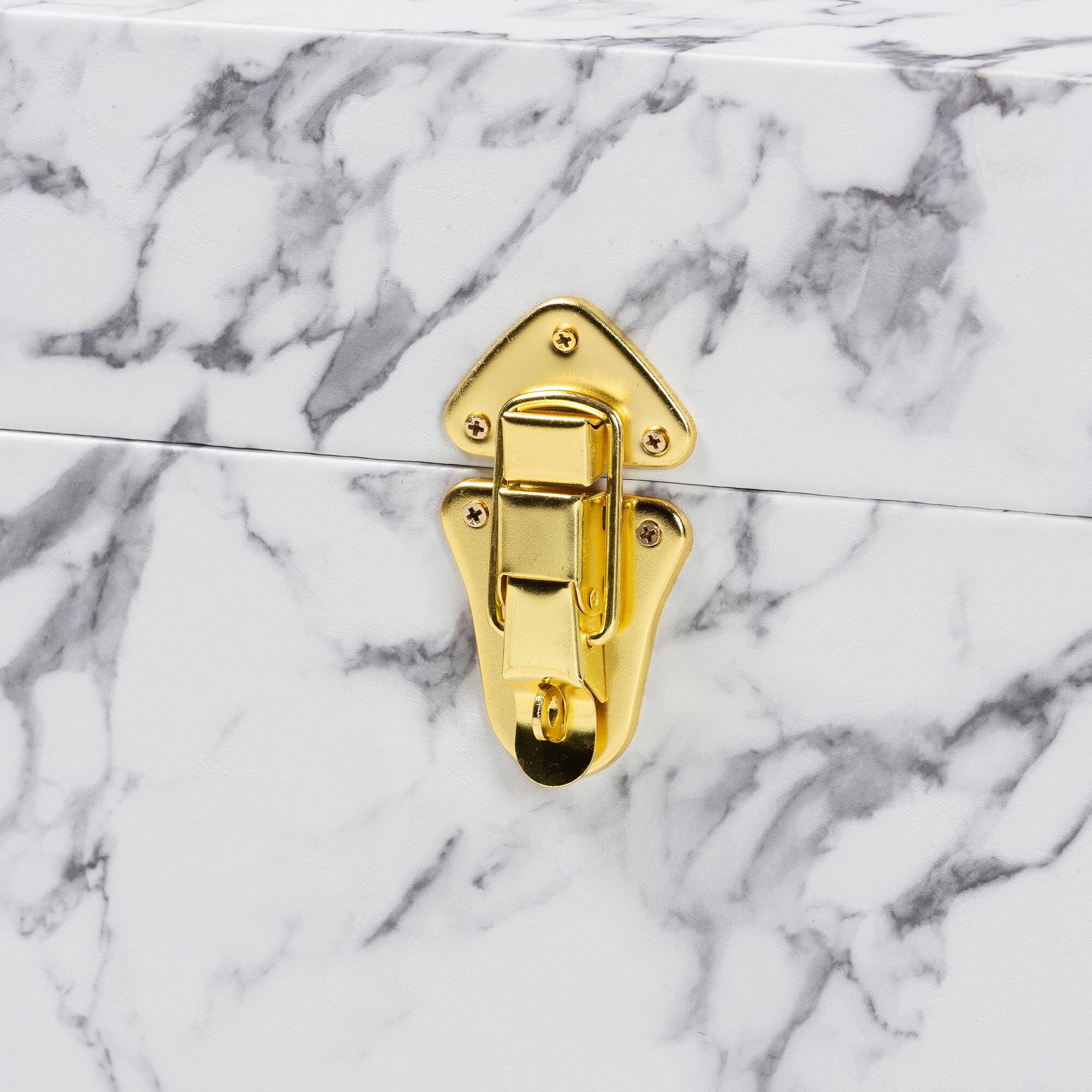 Brenta Storage Trunk with Lift-Top Lid - Decorative Organizer Chest with Faux Marble Effect, MARBLE WHITE, alternate image number 6