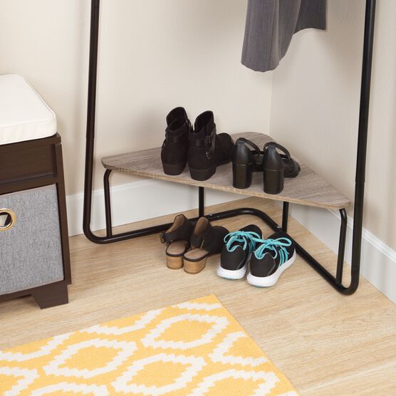 Corner Garment Rack, Matte Black with Wood Grain Laminate Top, , alternate image number null