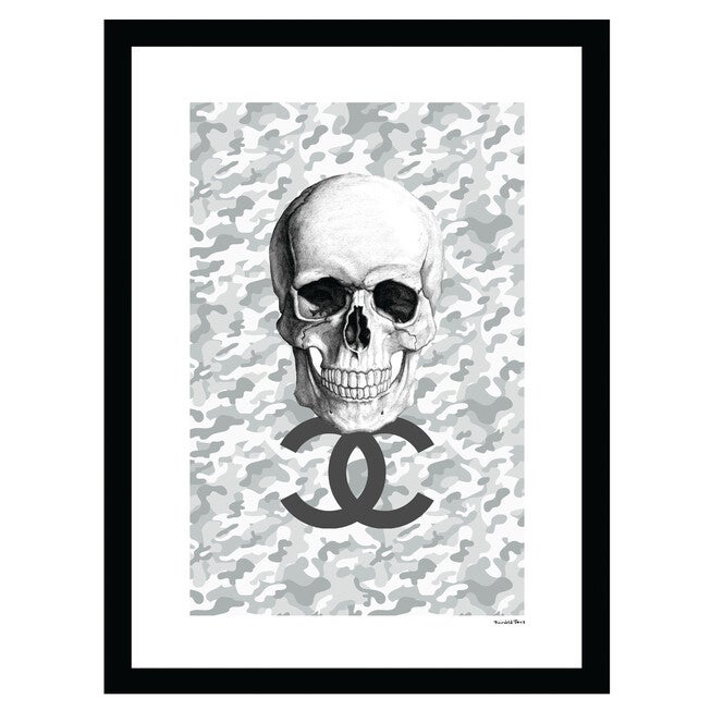 Chanel Camouflage Skull - Grey / White - 14x18 Framed Print, GREY WHITE, hi-res image number 0