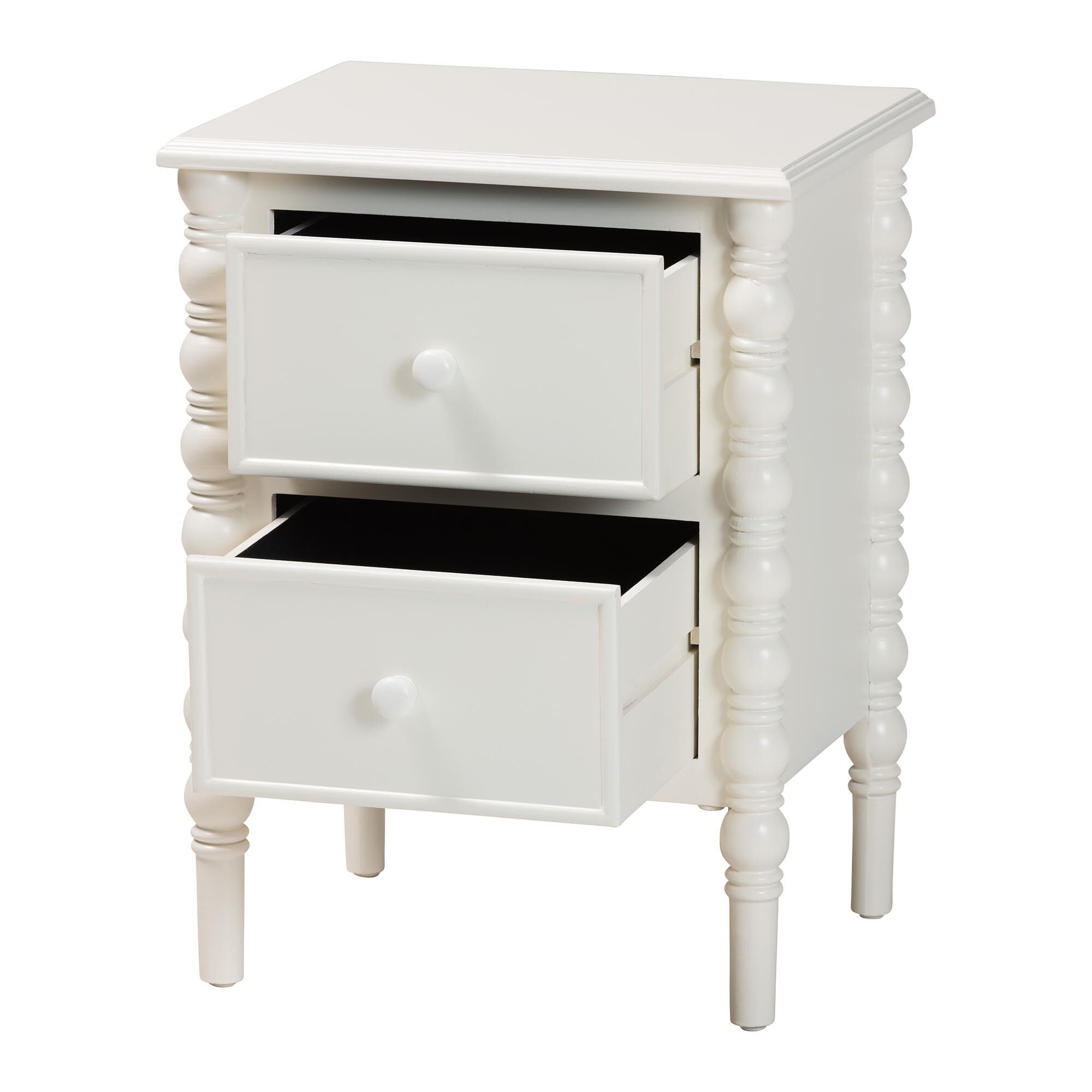 Malinda Classic Black Wood 2-Drawer End Table with Spindle Legs, WHITE, alternate image number 3