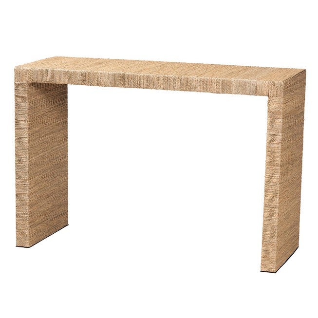 Colandra Modern Bohemian Natural Brown Seagrass And Wood Console Table, NATURAL BROWN, hi-res image number null