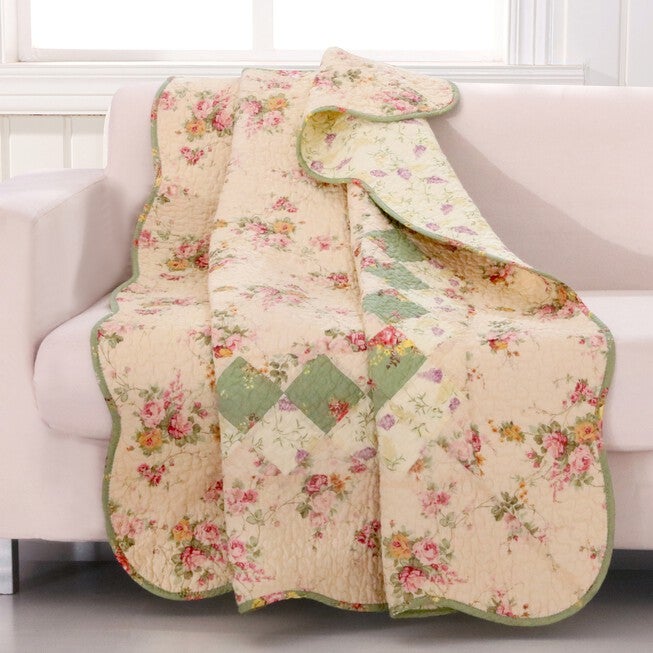 Bliss Quilted Patchwork Throw Blanket, IVORY, hi-res image number 0