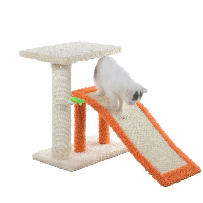 Two-Level Platform 27 inches Real Wood Cat Scratcher With Sisal Carpet Ramp, , alternate image number null