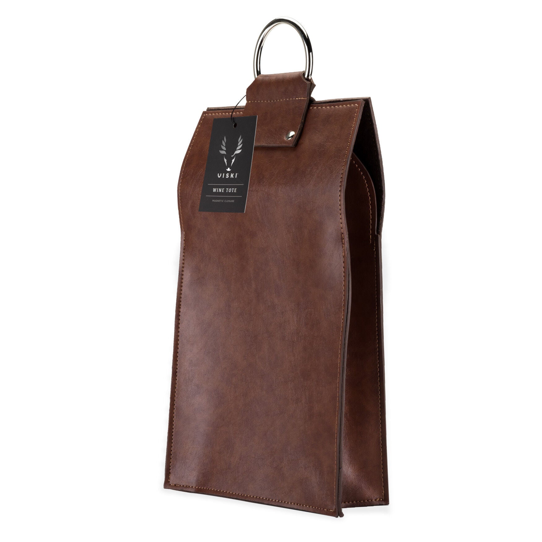 Brown Faux Leather Double-Bottle Wine Tote, , alternate image number 4