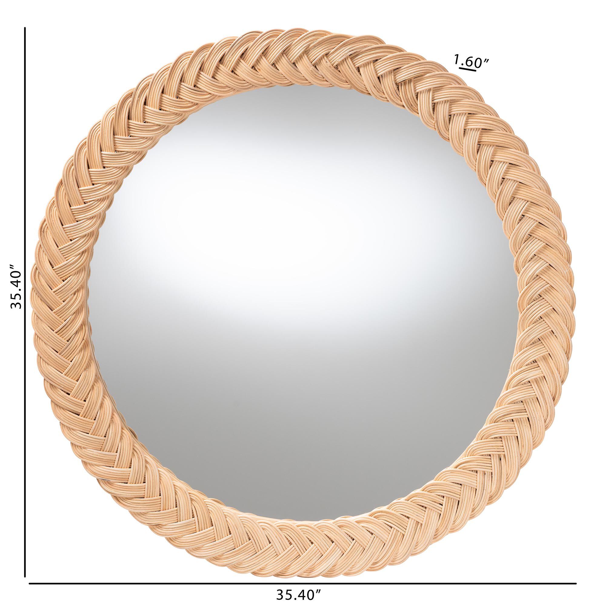 Nara Natural Rattan Wall Mirror - Round, HONEY, alternate image number 4