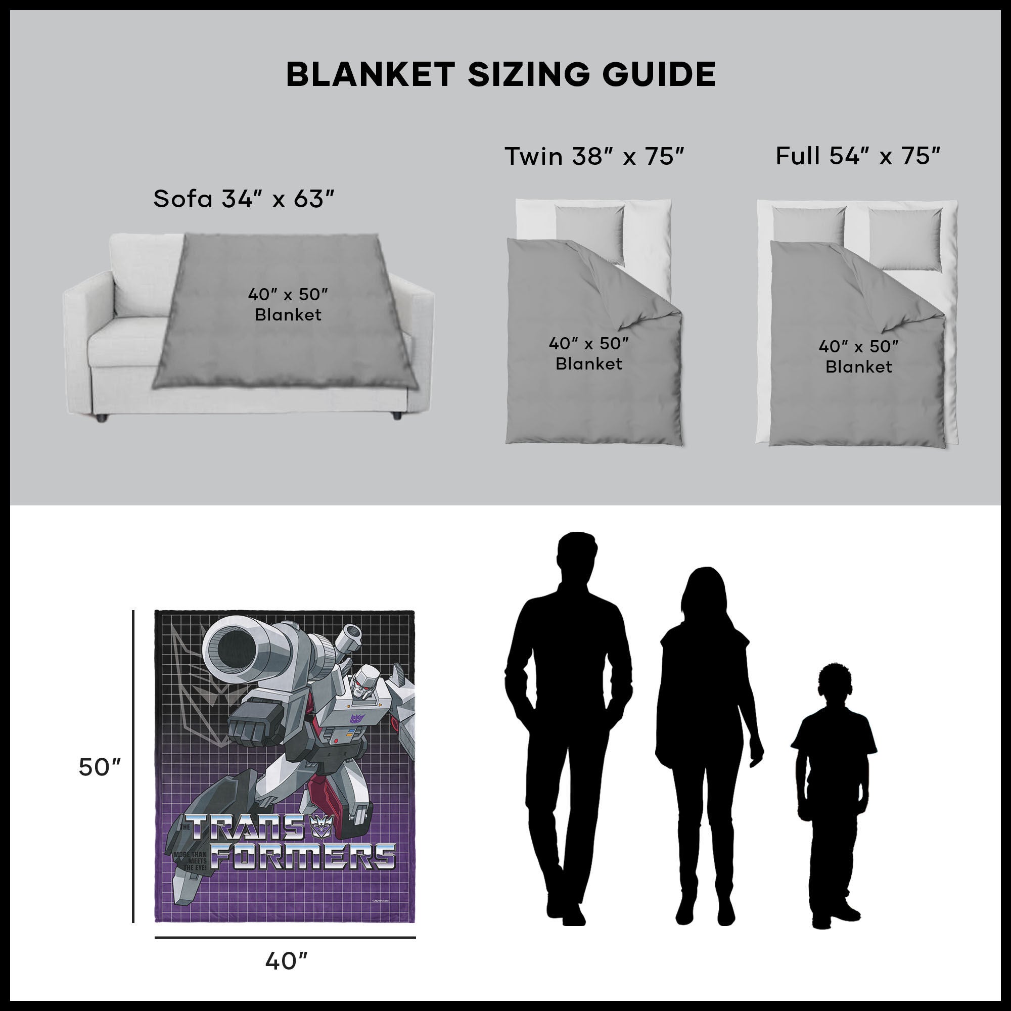 Hasbro Transformers G1 Grid Megatron Silk Touch Throw Blanket 40X50 Inches, GRAY, alternate image number 5