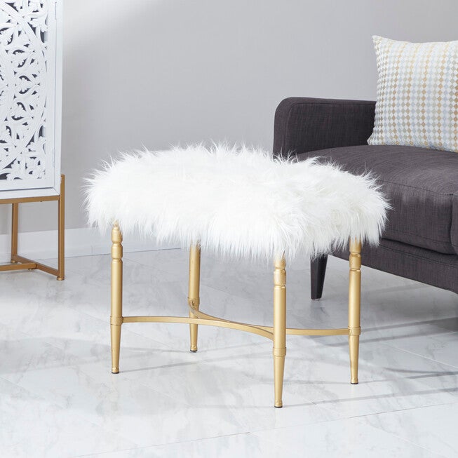 Gold Fur and Metal Contemporary Stool, 20x26x18, , alternate image number 8