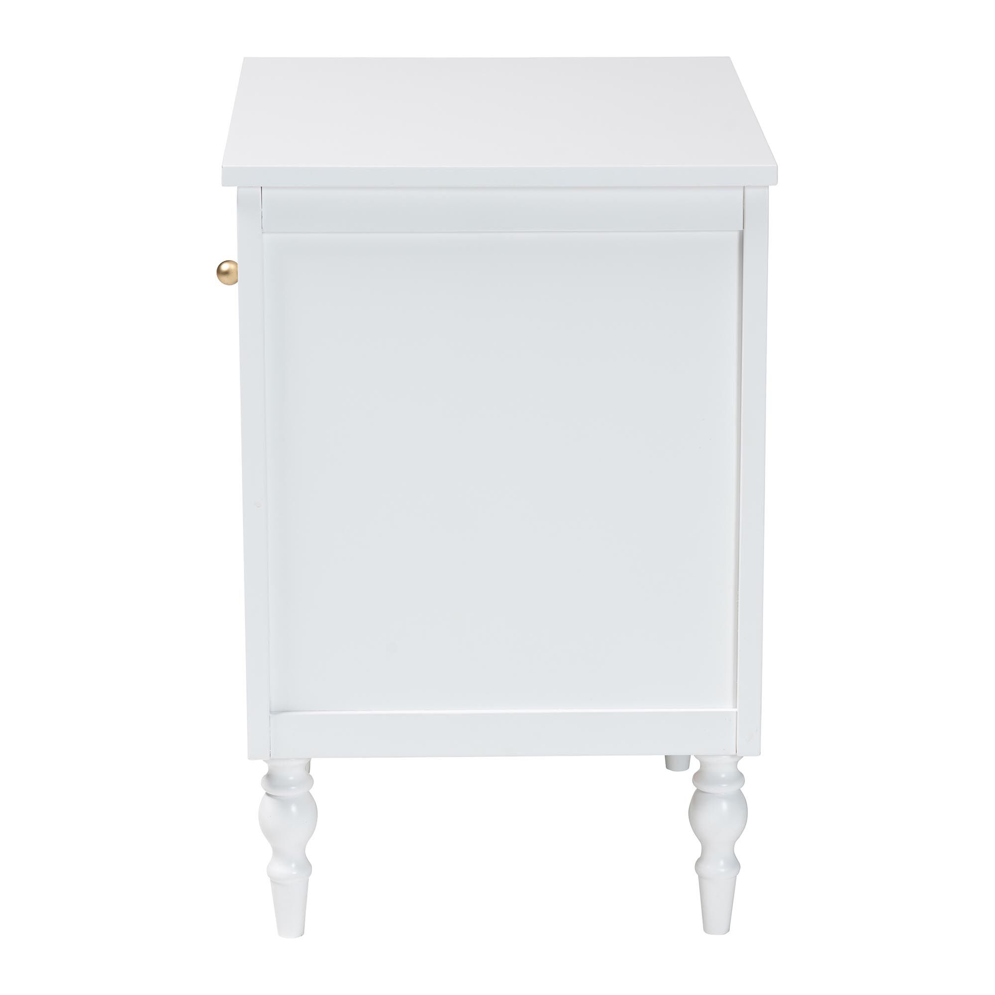 Roni Modern White Wood 1-Drawer Nightstand with Scalloped Edges, WHITE, alternate image number 4