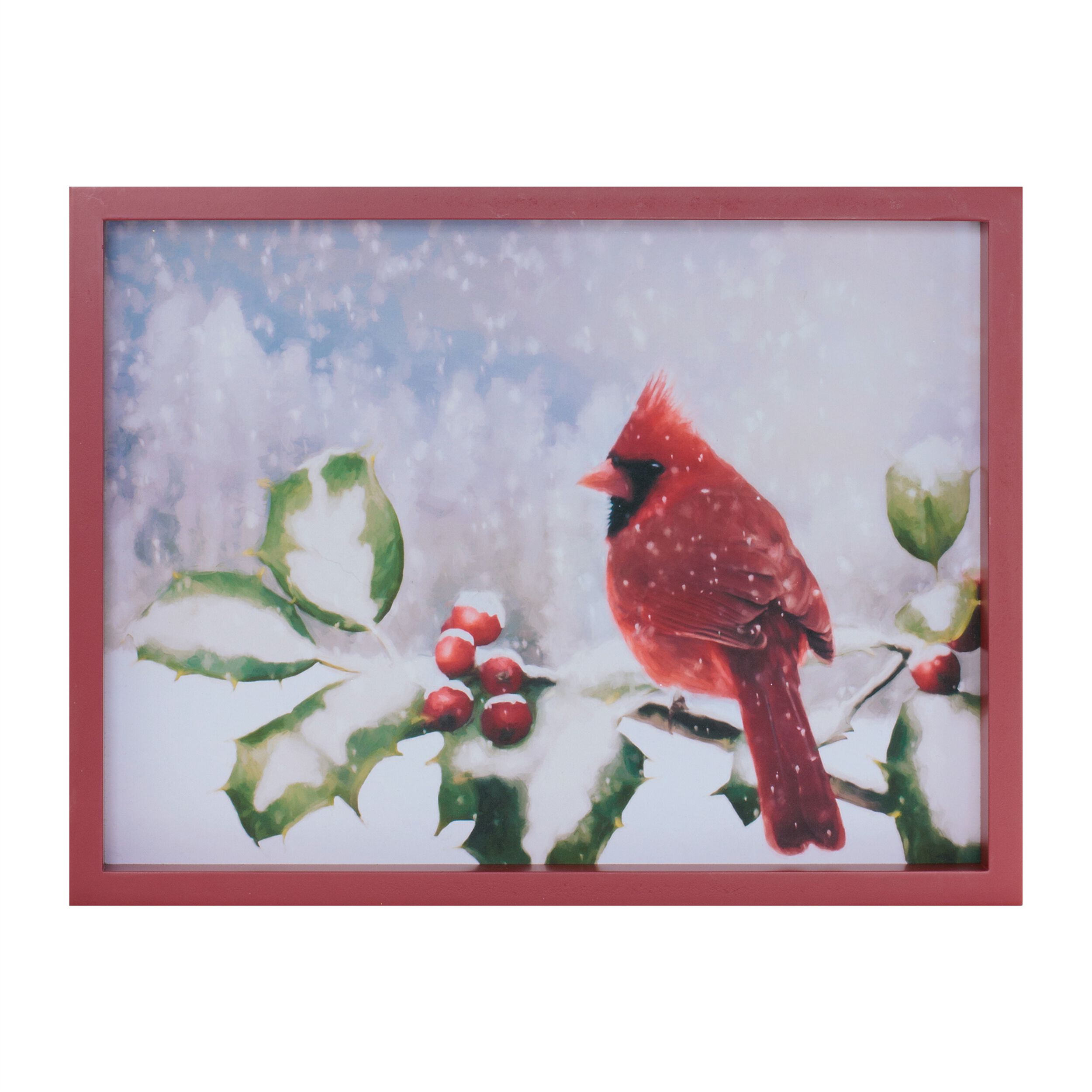 Framed Cardinal and Holly Winter Wall Art 15.5 inchesL, RED, hi-res image number 0