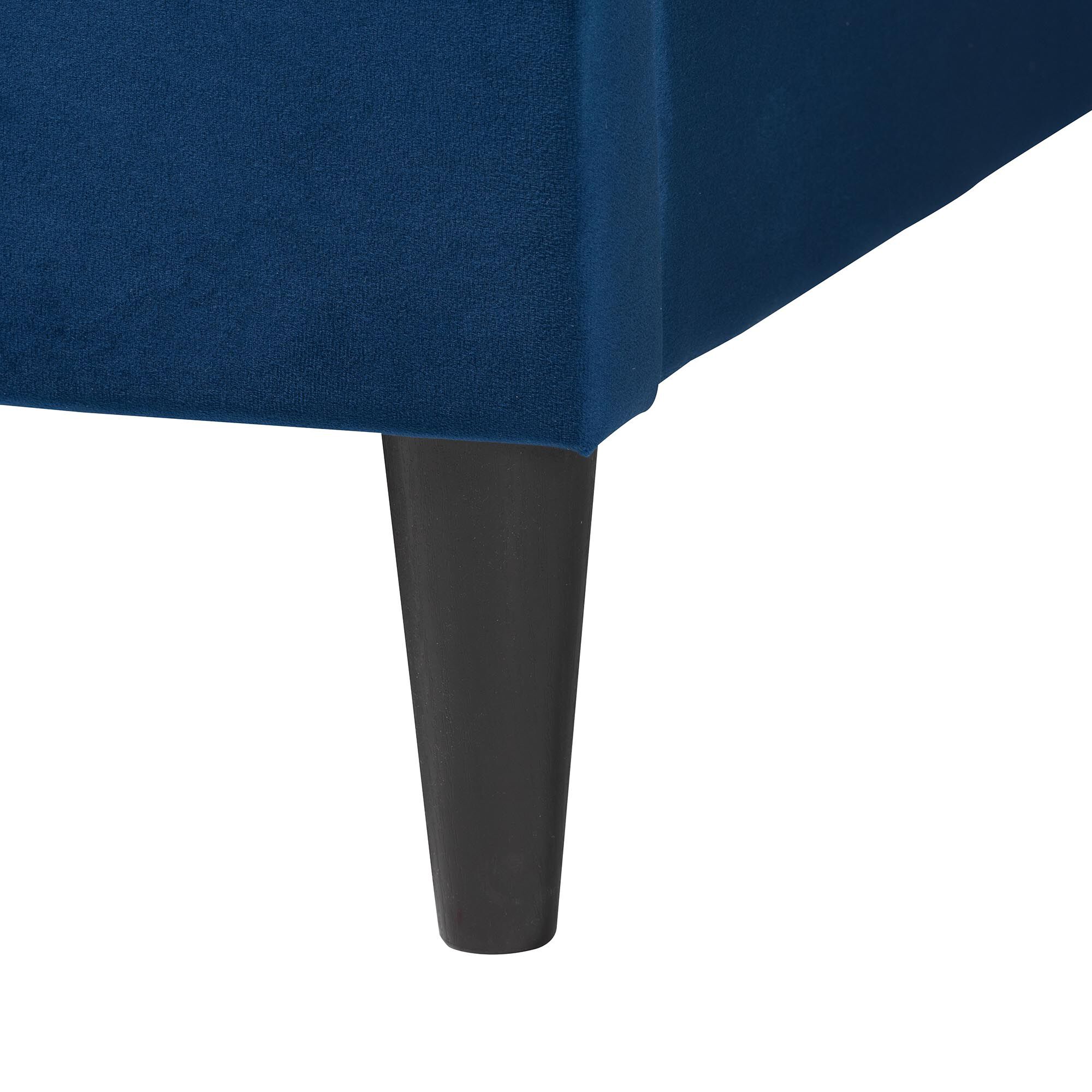 Baxton Studio Payne Modern Glam Grey Velvet and Dark Brown Wood Queen Bed, NAVY BLUE, alternate image number 5