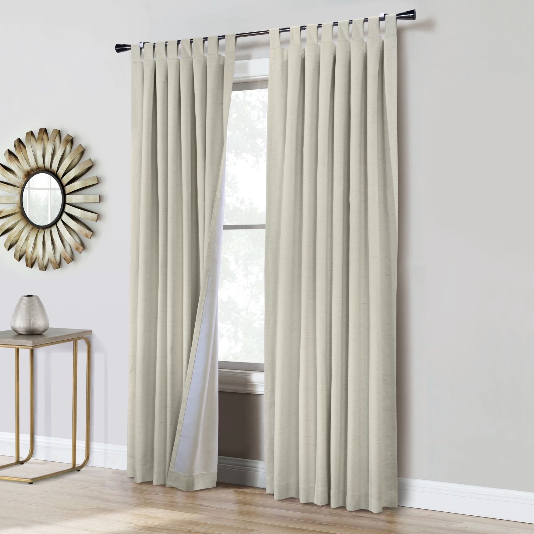 Ventura Blackout Tab Top Window Curtain Panel Pair, NATURAL, hi-res image number 0