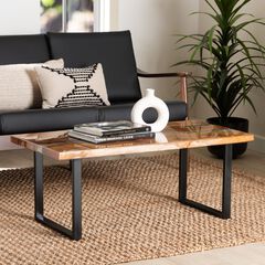 Apio Wood Epoxy Resin Coffee Table with Glass Inlay, Rectangular